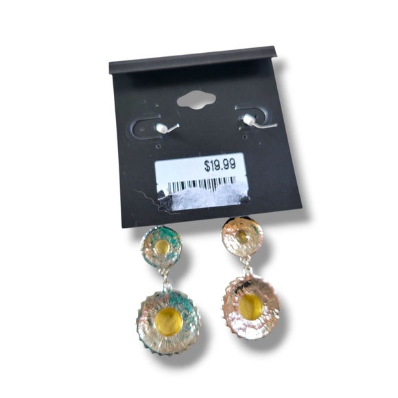 Fringe | NWT Boho Silver Tone Yellow Crystal Dangle Earrings - Picture 3 of 5